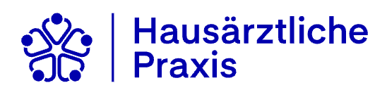 Blaues Logo einer hausärztlichen Praxis mit stilisierter Personengruppe als Symbol für medizinische Versorgung und Patientenbetreuung.